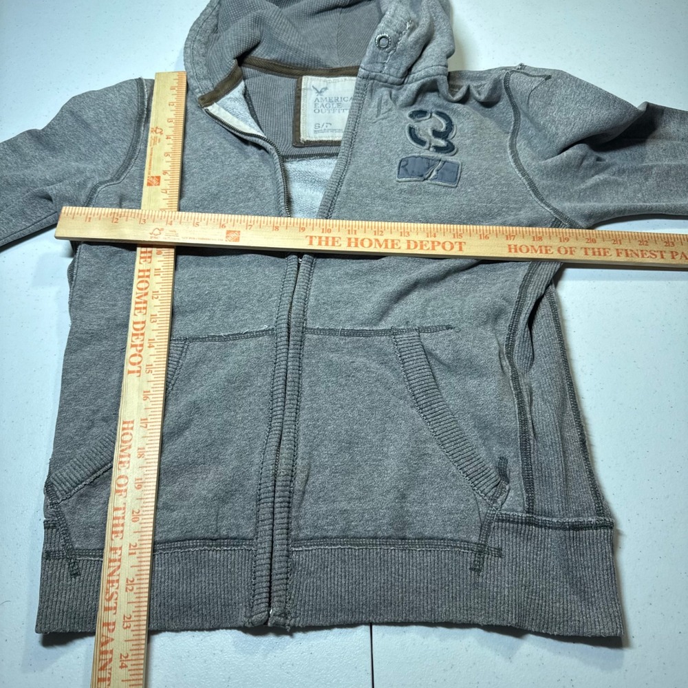 Y2K Vintage American Eagle Outfitters Mens Small Gray Full Zip Hoodie Sweatshirt - Picture 5 of 13